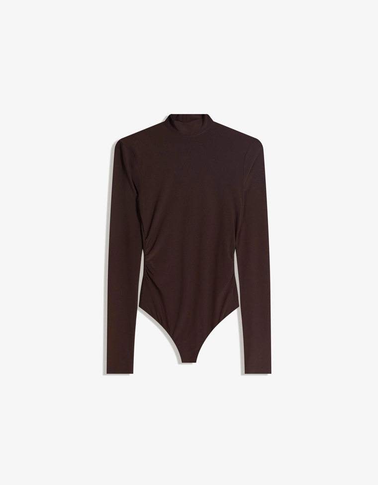 Боди с длинными рукавами и воротником-стойкой