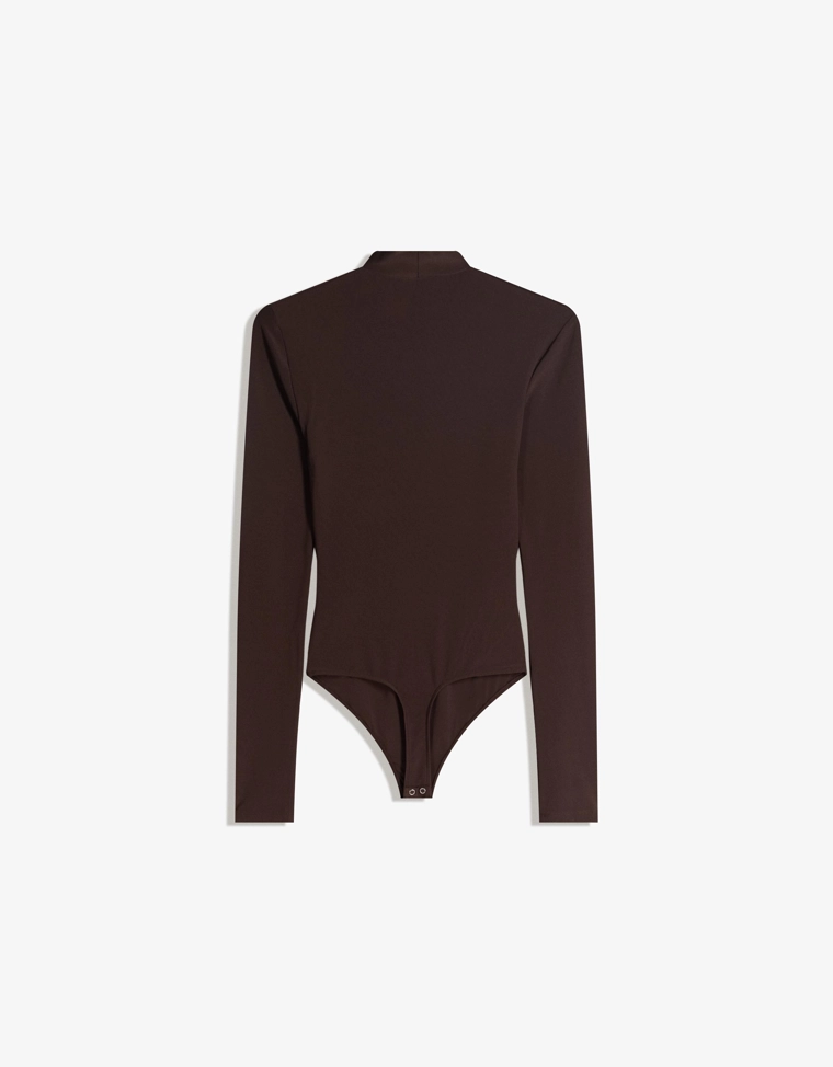 Боди с длинными рукавами и воротником-стойкой