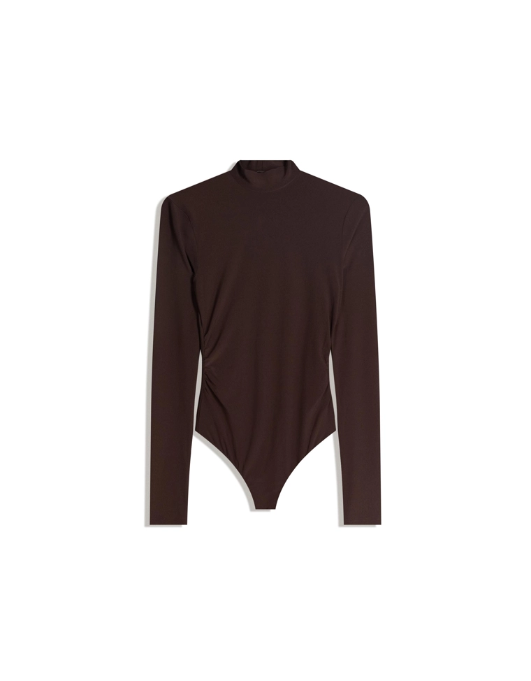 Боди с длинными рукавами и воротником-стойкой