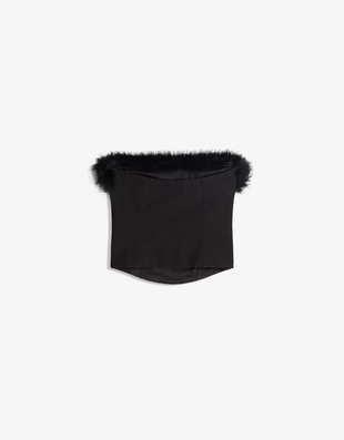 Топ-бандо в бельевом стиле с вырезом из искусственного меха- Заказать в России