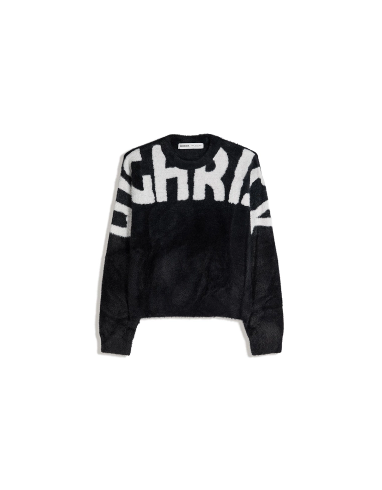 Свитер из искусственного меха с принтом