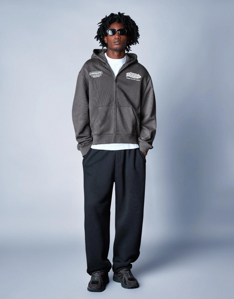 Худи на молнии с капюшоном и принтом