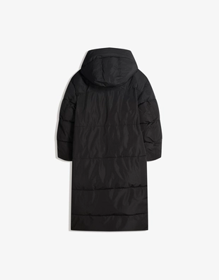 Длинный пуховик с капюшоном из водоотталкивающей ткани- Заказать в России