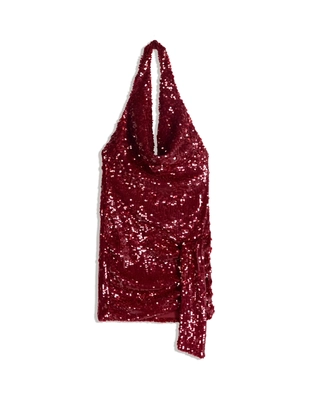 Мини-платье с горловиной халтер, драпировкой и пайетками- Заказать в России