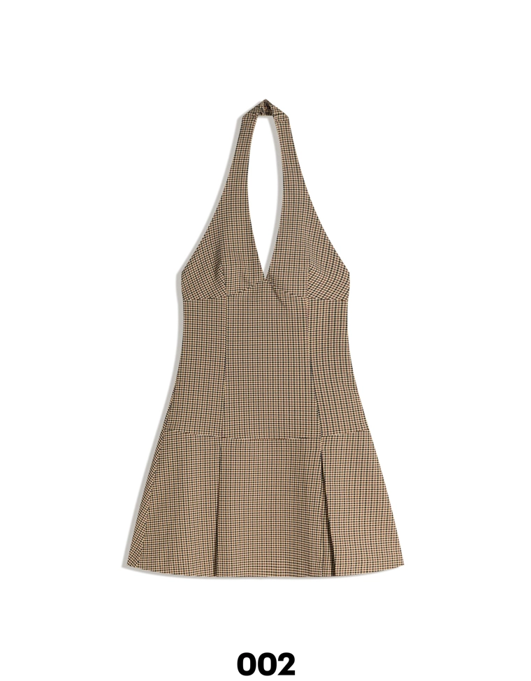 Мини-платье в клетку с горловиной халтер