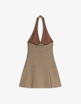 Мини-платье в клетку с горловиной халтер- Заказать в России