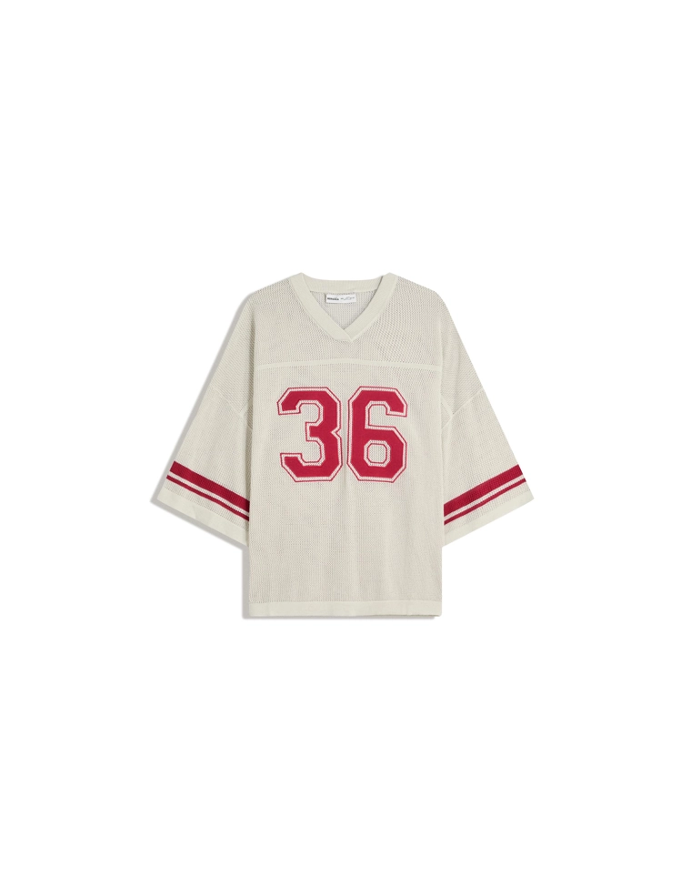 Футболка в спортивном стиле из сетчатой ткани с короткими рукавами