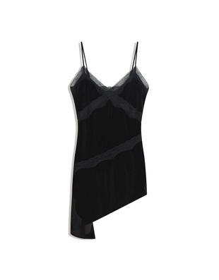 Мини-платье из бархата асимметричного кроя с кружевом- Заказать в России