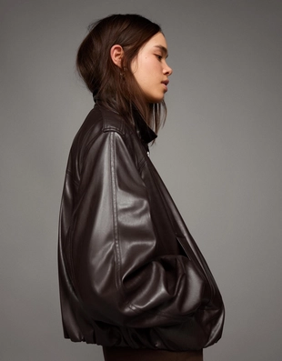 Куртка-бомбер из искусственной кожи- Заказать в России