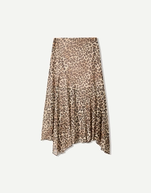 Юбка миди из полупрозрачной ткани с принтом и воланами- Заказать в России