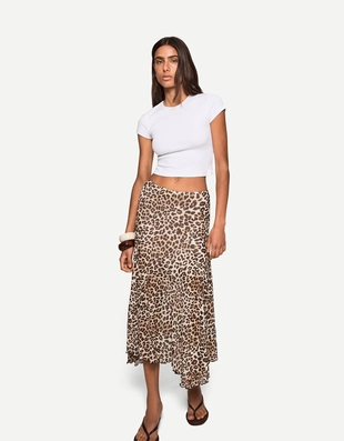 Юбка миди из полупрозрачной ткани с принтом и воланами- Заказать в России