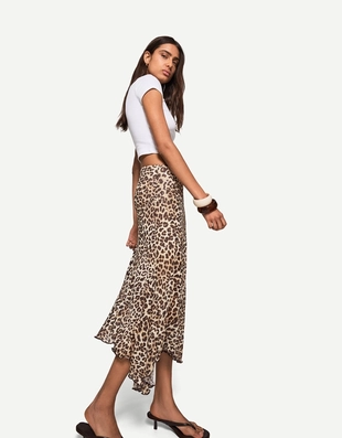 Юбка миди из полупрозрачной ткани с принтом и воланами- Заказать в России