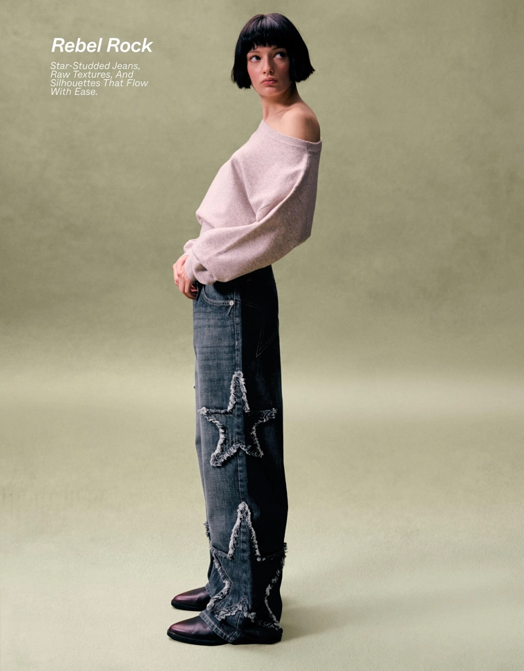 Джинсы свободного кроя с вышивкой в виде звезд