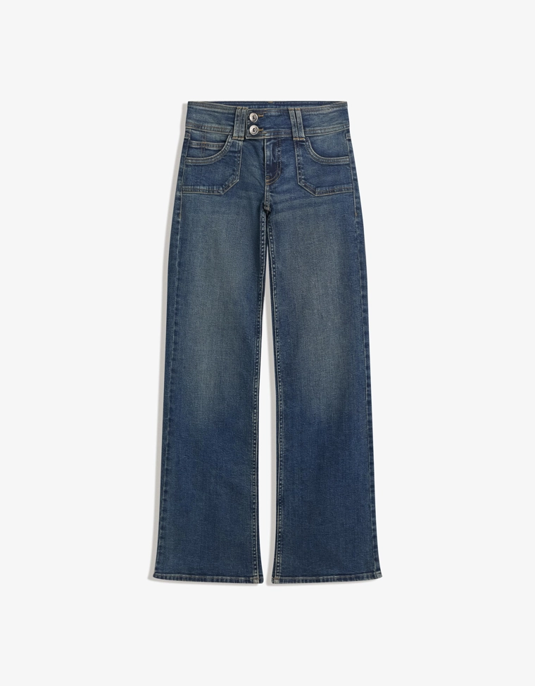 Джинсы клеш с вышивкой и карманами