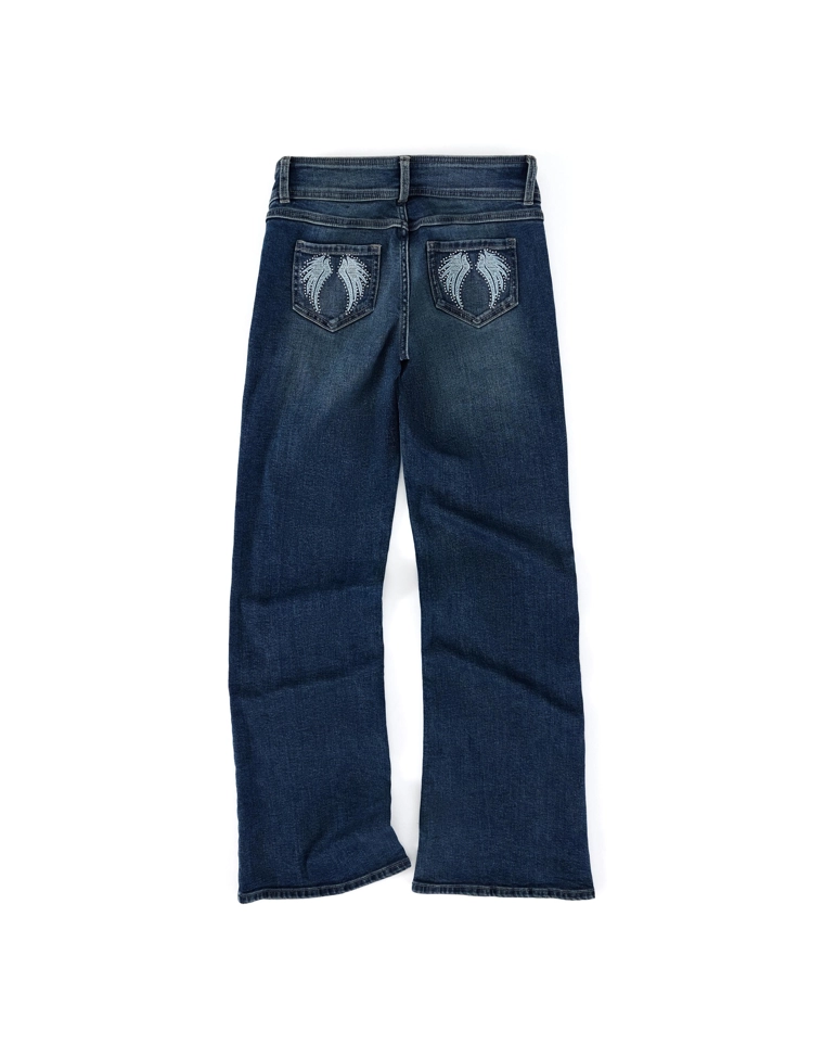 Джинсы клеш с вышивкой и карманами