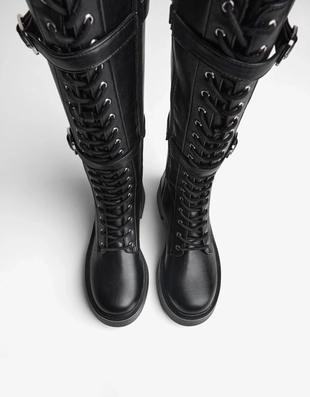 FLAT LACE-UP BOOTS WITH BUCKLES- Заказать в России