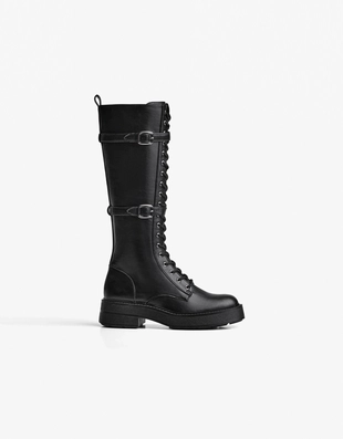 FLAT LACE-UP BOOTS WITH BUCKLES- Заказать в России