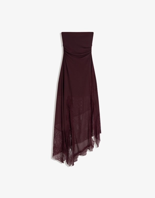 Асимметричное кружевное платье миди бандо из полупрозрачной ткани- Заказать в России