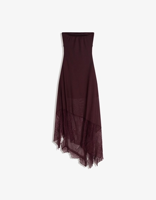 Асимметричное кружевное платье миди бандо из полупрозрачной ткани- Заказать в России