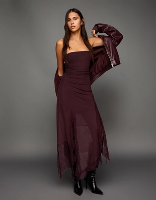 Асимметричное кружевное платье миди бандо из полупрозрачной ткани- Заказать в России