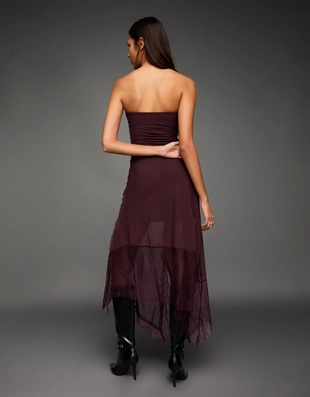 Асимметричное кружевное платье миди бандо из полупрозрачной ткани- Заказать в России