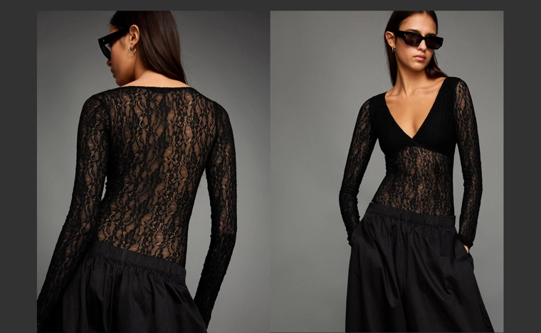 Боди с кружевом и длинными рукавами