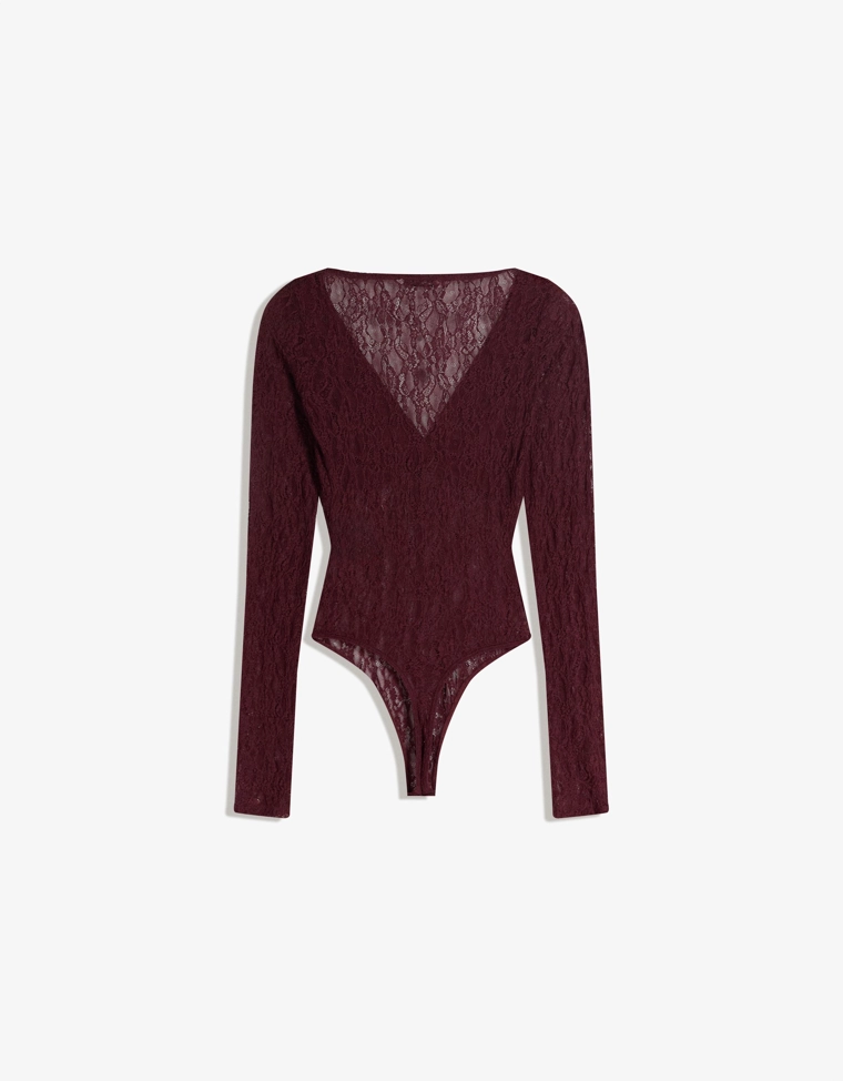 Боди с кружевом и длинными рукавами