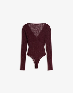 Купить Bershka Боди с кружевом и длинными рукавами