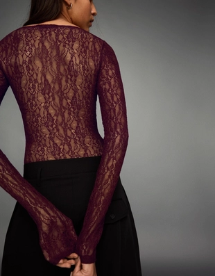 Боди с кружевом и длинными рукавами- Заказать в России