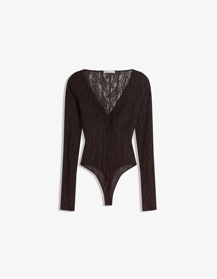 Боди с кружевом и длинными рукавами