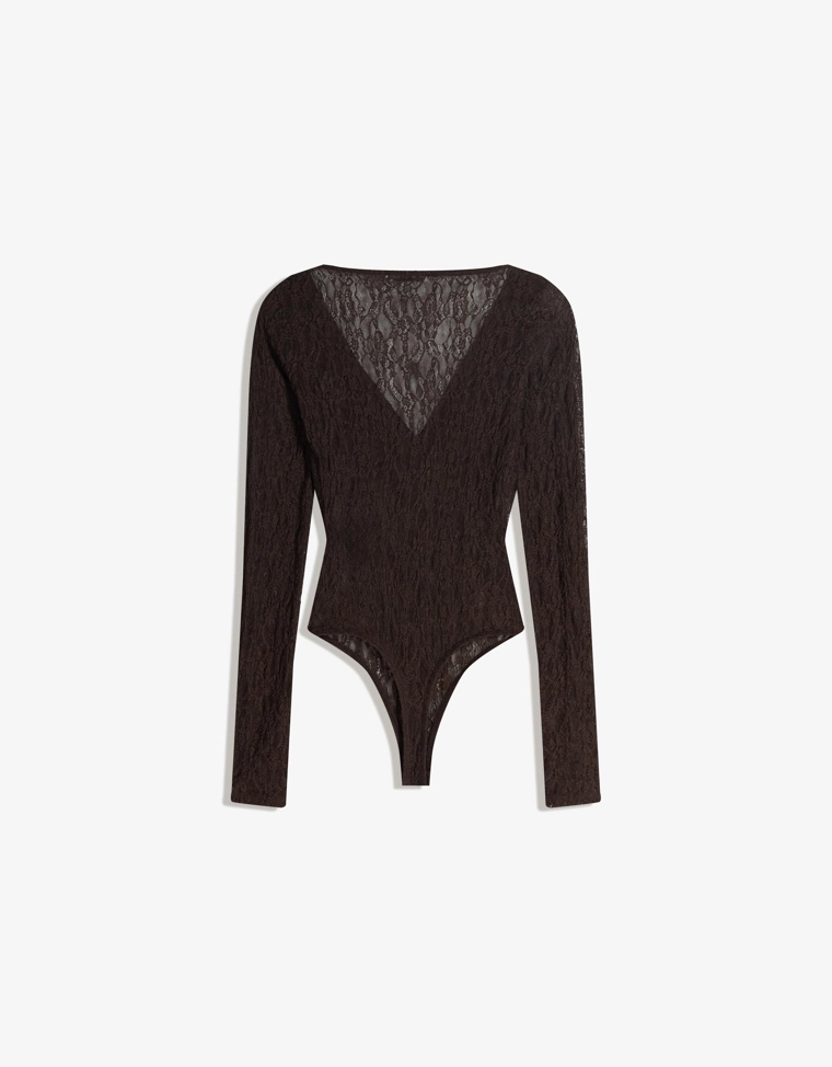 Боди с кружевом и длинными рукавами