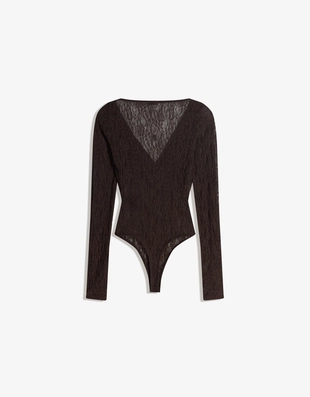 Brown|1169/360 - Bershka Боди с кружевом и длинными рукавами
