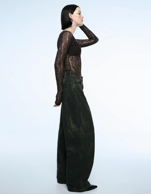 Боди с кружевом и длинными рукавами- Заказать в России