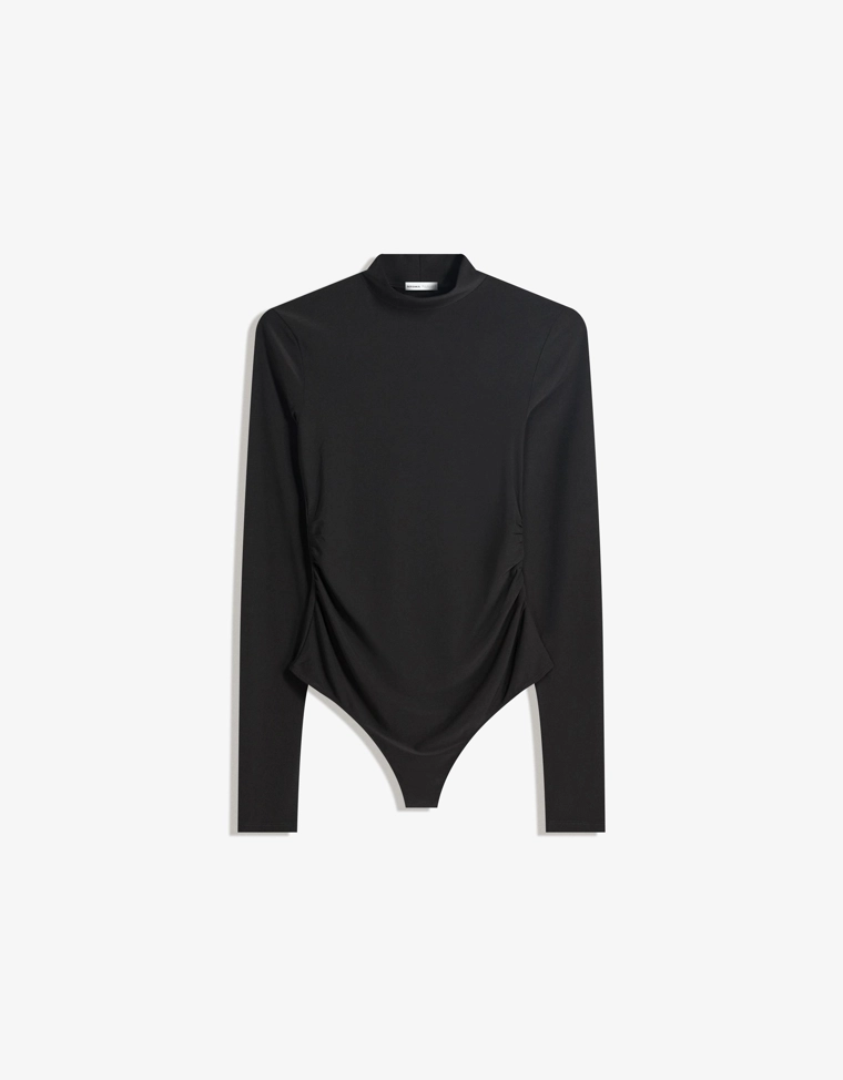 Боди с длинными рукавами и воротником-стойкой