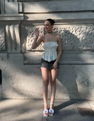 Джинсовая юбка-шорты мини- Заказать в России