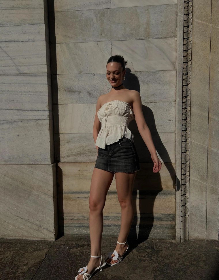 Джинсовая юбка-шорты мини