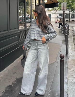 Джинсы с широкими штанинами- Заказать в России