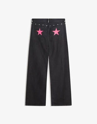 Джинсы свободного кроя с заклёпками-звёздами- Заказать в России