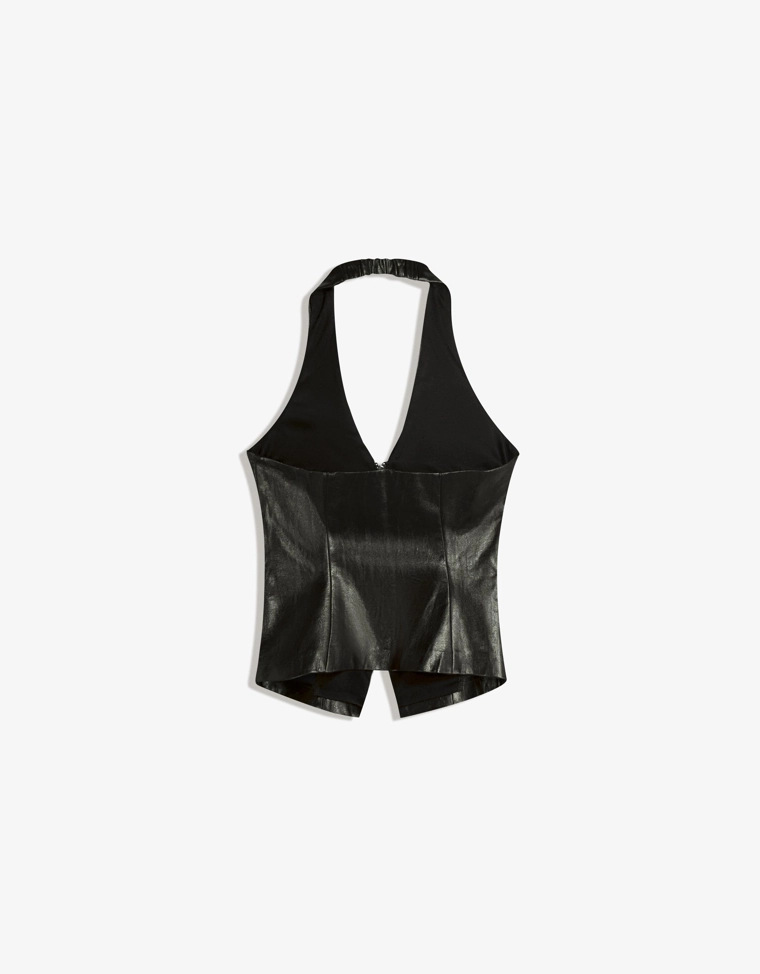 Топ из искусственной кожи с горловиной халтер и молнией