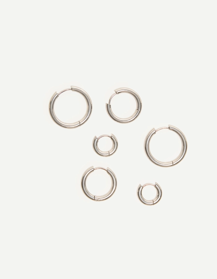 Набор из 6 пар стальных серег-колец