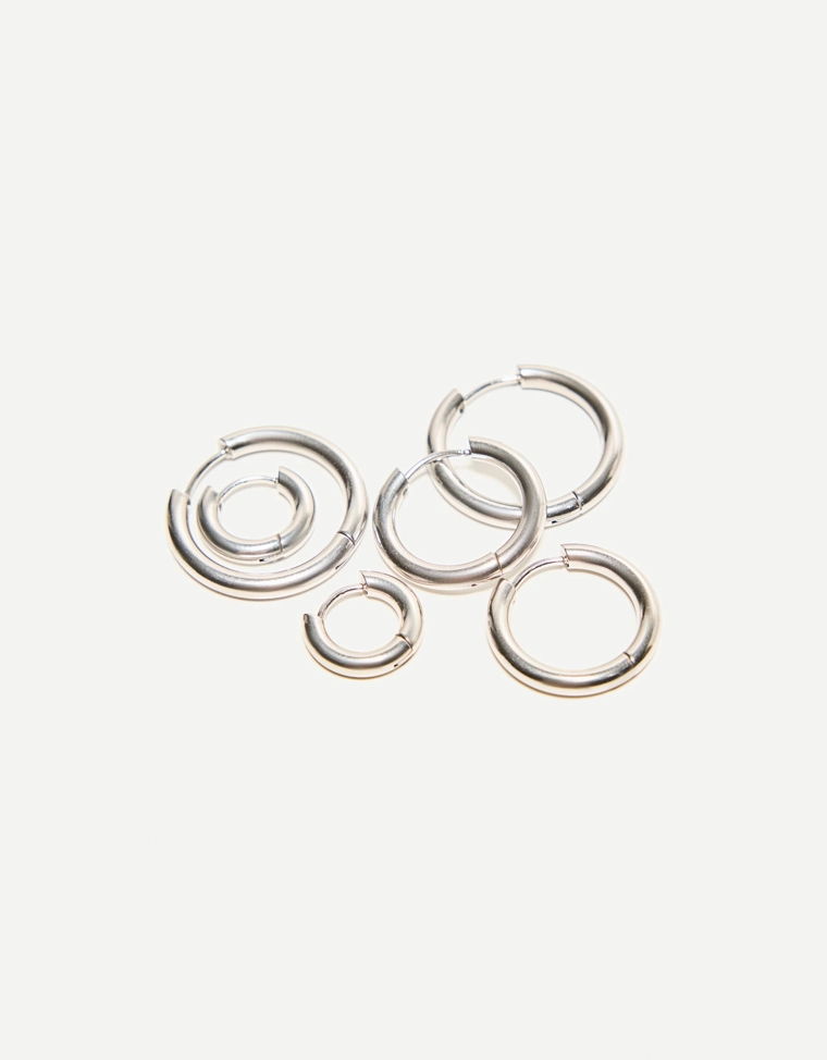 Набор из 6 пар стальных серег-колец