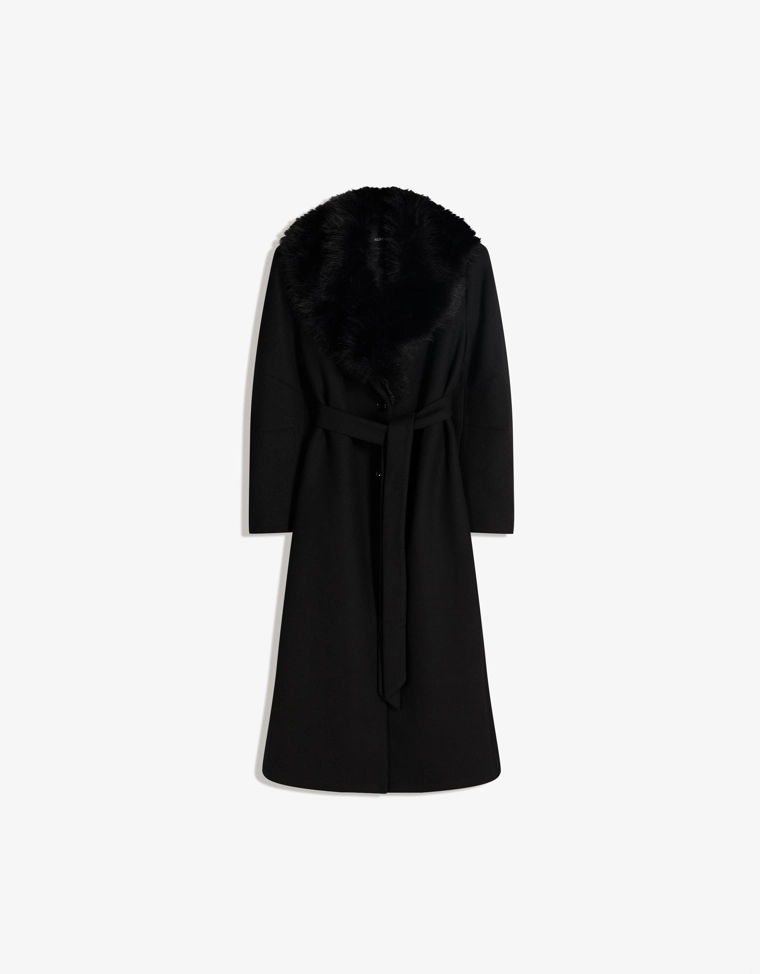 Пальто со съемным воротником из искусственного меха