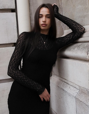 Кружевное платье миди с длинными рукавами- Заказать в России