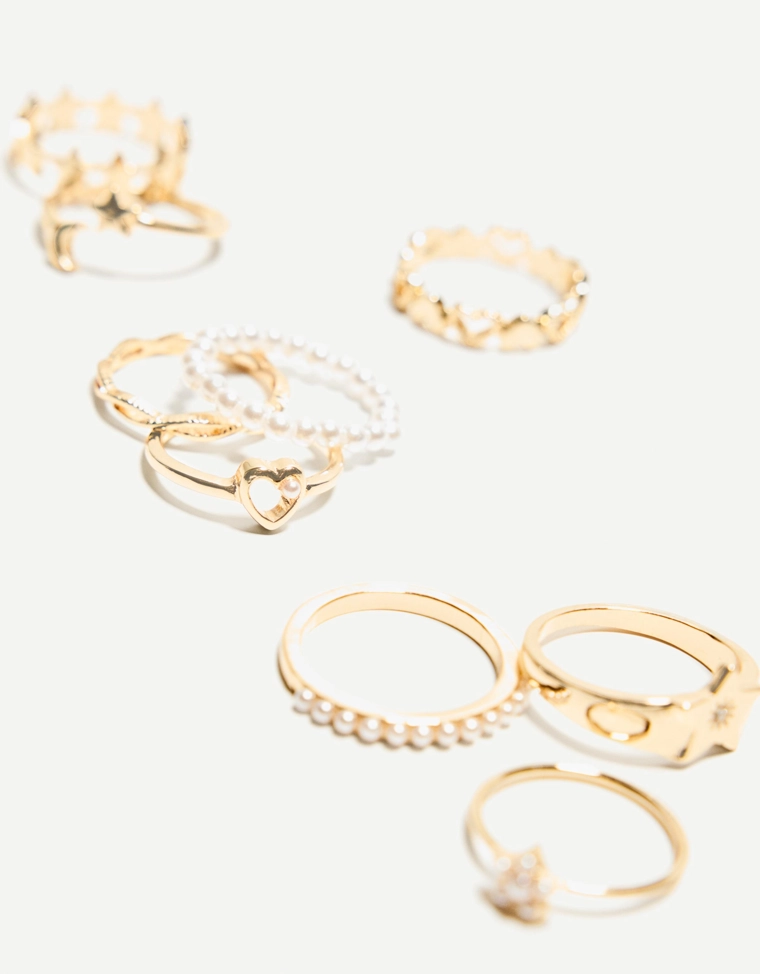 Набор из 9 тонких колец с искусственным жемчугом