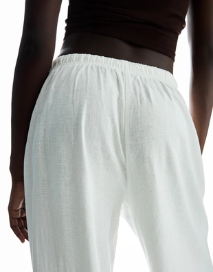 Брюки из смесового льна с эластичным поясом- Заказать в России