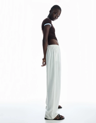 Брюки из смесового льна с эластичным поясом- Заказать в России