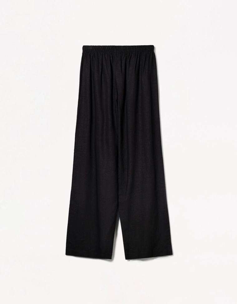 Брюки из смесового льна с эластичным поясом