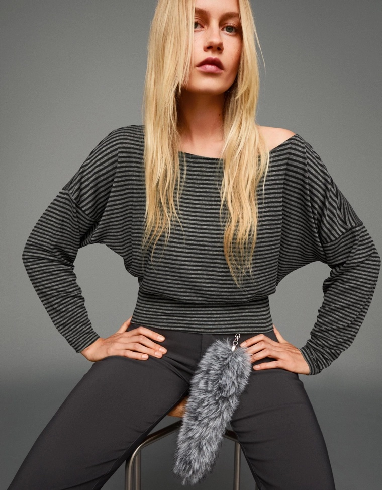 Футболка в полоску с длинными рукавами и поясом