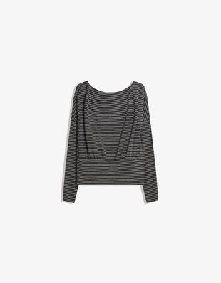 Dark grey | 7634/187/829 - Bershka Футболка в полоску с длинными рукавами и поясом