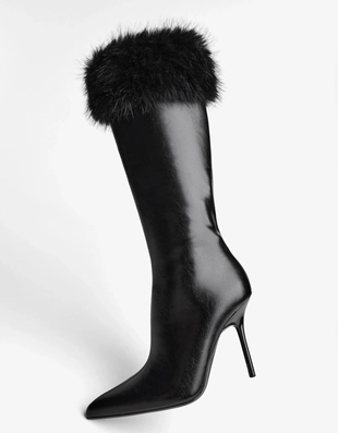 BLACK | 1010/764/040 - Bershka Сапоги на каблуке с мехом